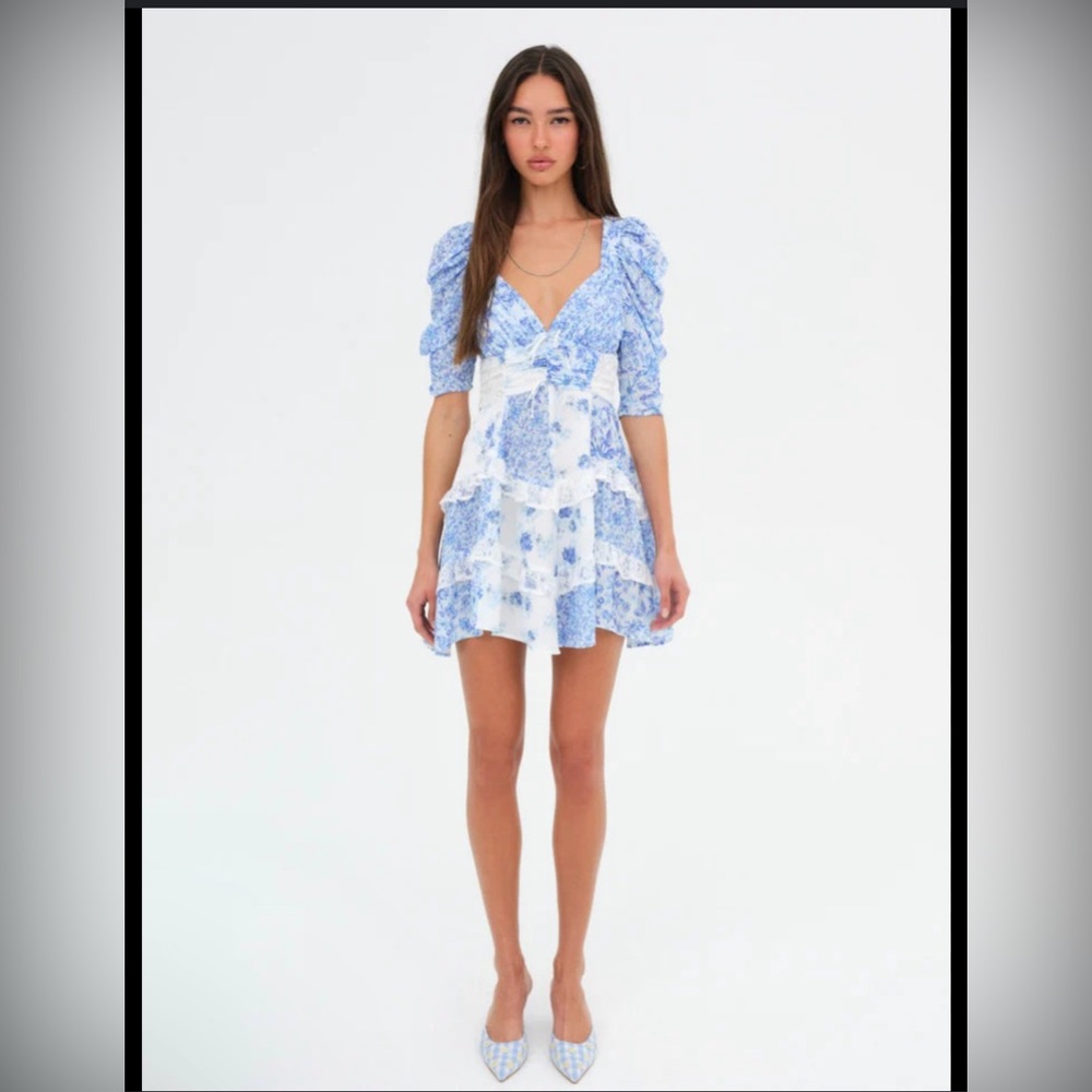 NWT For love and lemons 🍋 blue/white mini dress